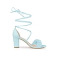 thumbnail image 3 of BLISSFUL STEP Style Women's Open Toe Slouching Front Strap Lace Up Block Heels Sandals Light Blue 9, 3 of 8