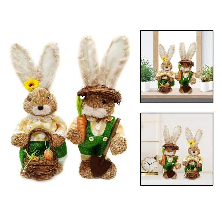 1/ 2pcs Easter Bunny Rabbit Straw Figures Decoration 35cm Easter Straw  Easter Rabbit Bunny Figurine Home