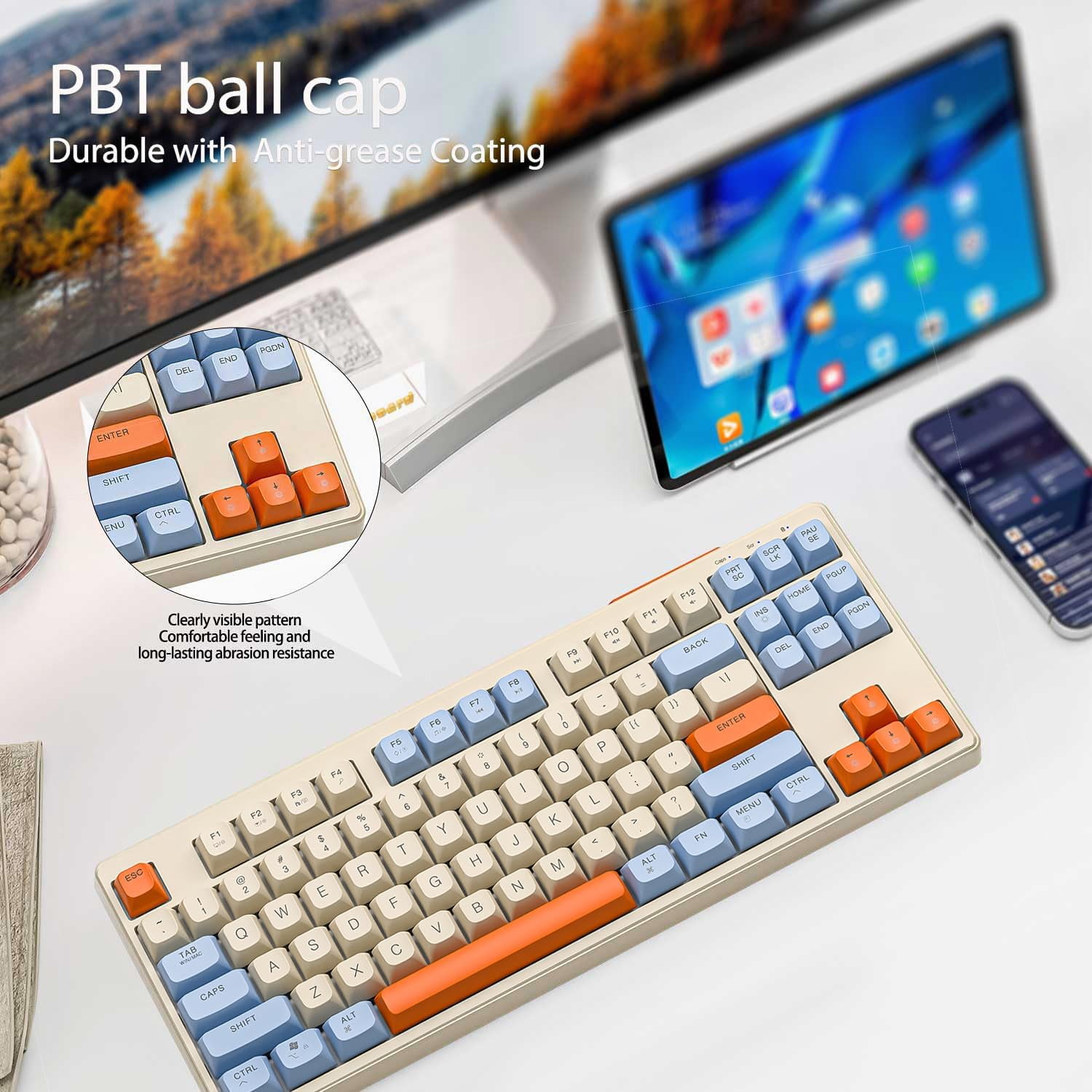 ATTACK SHARK Gaming Keyboard with Dual Mode Bluetooth 5.0/2.4Ghz TLK Mechanical Feeling Keyboard Mac,Rechargeable Anti-ghosting PBT 75% Wireless Keyboard Backlit for Silent Office/Gaming-Blueberries