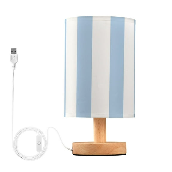 Light Blue-white Stripes Table Lamp with USB Port LED Warm Light Lamp Night Light Home Decor