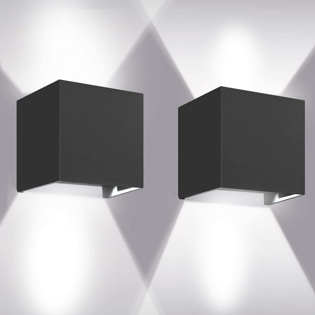 Paquete de 2 luces LED de pared de 12 W, impermeables, IP65, ajustables, diseño de arriba hacia abajo, 6000 K, blanco