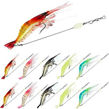 10PCS Saltwater Fishing Lures Shrimp Baits Set Premium Soft Shrimp Fishing Tackle with Luminous Sharp Hooks for Freshwater and Saltwater - Syosisny