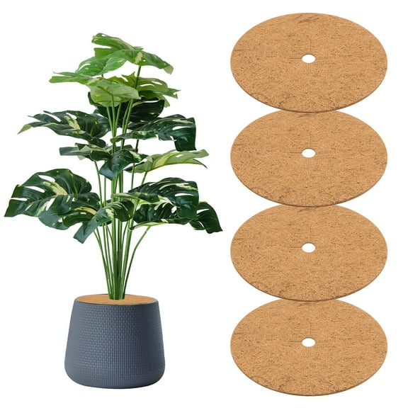 Uxcell 4-Pack Coconut Fibers Mulch Ring Tree Protector Mat, 13.8 Inch Tree Ring Mulch Mat for Plants [Coconut Brown]