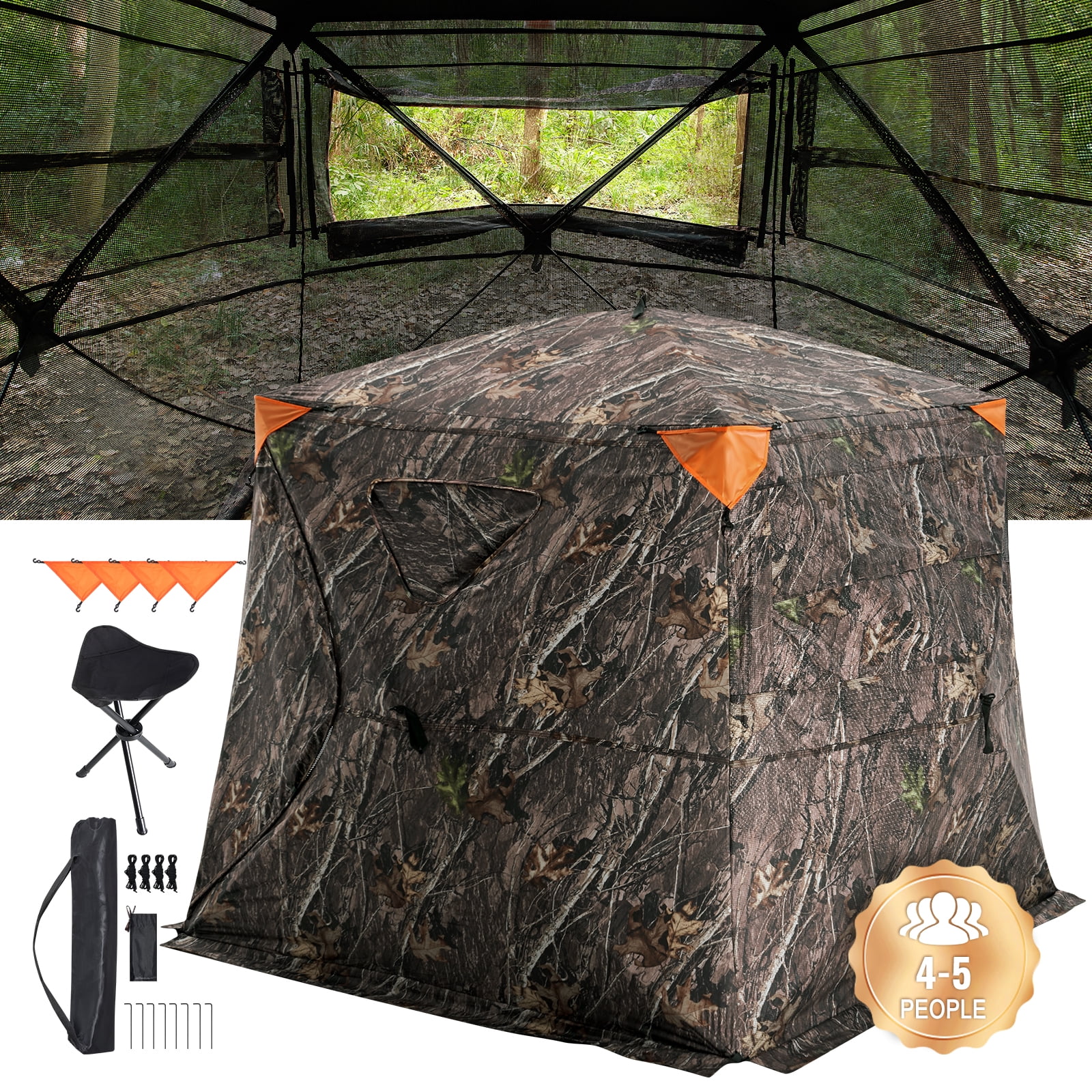 KFFKFF Hunting Shelter, 270° Visibility Ground Shelter, 4-5 Person Instant Setup Wildlife Blind with Transport Bag, Durable Outdoor Hunting Hub