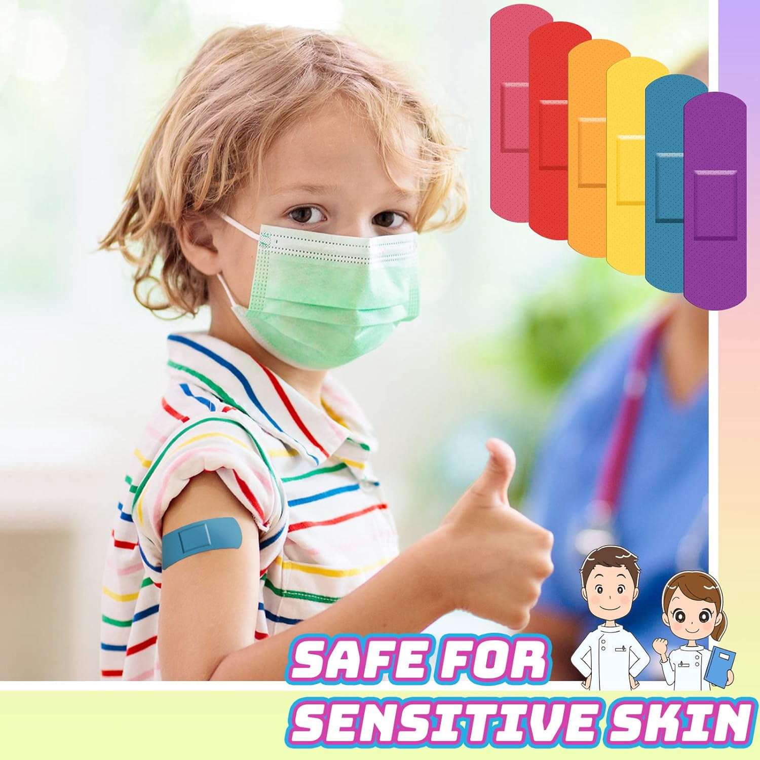 400 Pcs 10 Colors Kids Bandages Bulk Waterproof Breathable Bandages Neon Colorful Flexible Bandages Assorted Colors Flexible Protection Wound Care Scrapes and Slight Cut for Toddler Children