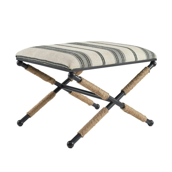Linon Brewster Indoor Stool Ottoman, Black and Neutral