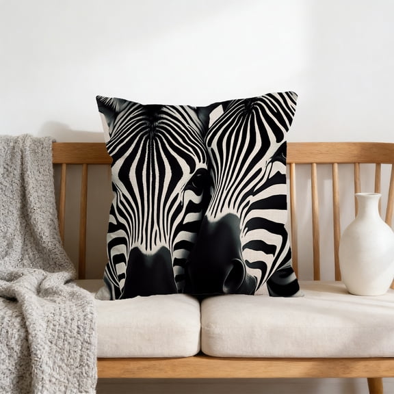 Horse Print Pillow Cover, 18x18 Inch Linen Blend Cushion Cover, Western Farmhouse Decor, Boho Throw Pillow Case for Sofa, Bed, Chair, Decorative Accent Pillow (45x45cm)