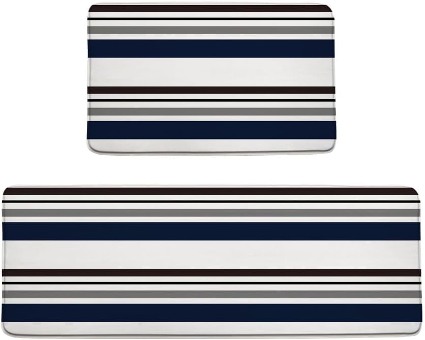 Abstract Geometric Kitchen Rugs 2 Piece Set Blue Gray Black White Geometry Squares Modern Fashion Bath Mat Bedroom Floor Mat Laundry Room Sink Carpet