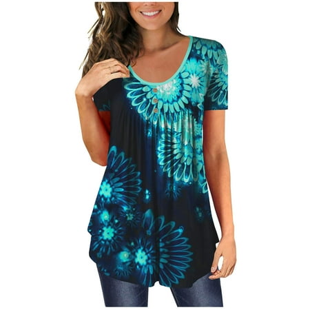 

Corset Tops for Women Floral Women s Tunic Tops For Leggings Short Sleeve Shirts Botton Up Casual Ruched Blouses Clothes Fashion Maternity Blouses Dark Blue XL
