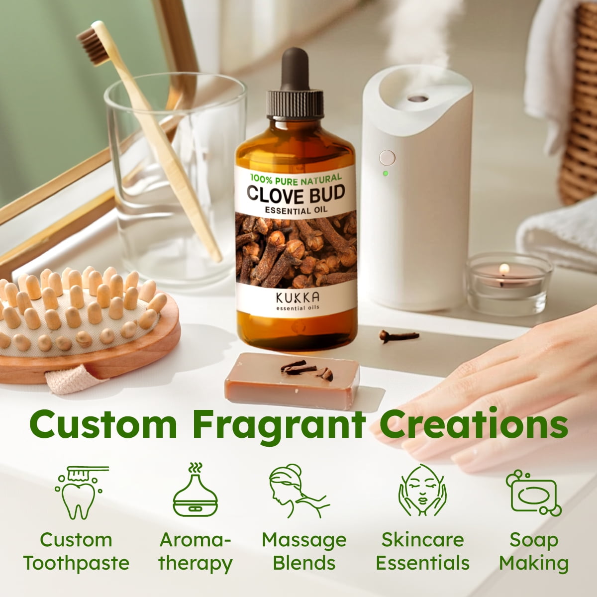 Kukka Clove Essential Oil for Teeth and Gums - Clove Oil - Steam Distilled from Flower Buds for Potency - a Perfect Solution for Oral Care, Hair, Diffuser & DIY Soap Making(4 Fl Oz)