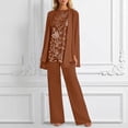 thumbnail image 2 of Solid Color Summer Elegant Long Sleeve Crew Neck Lace Chiffon Floral Top and Wide Leg Pants Two Piece Outfit for Women Wedding Guest Plus Size Brick Red XXXL, 2 of 5