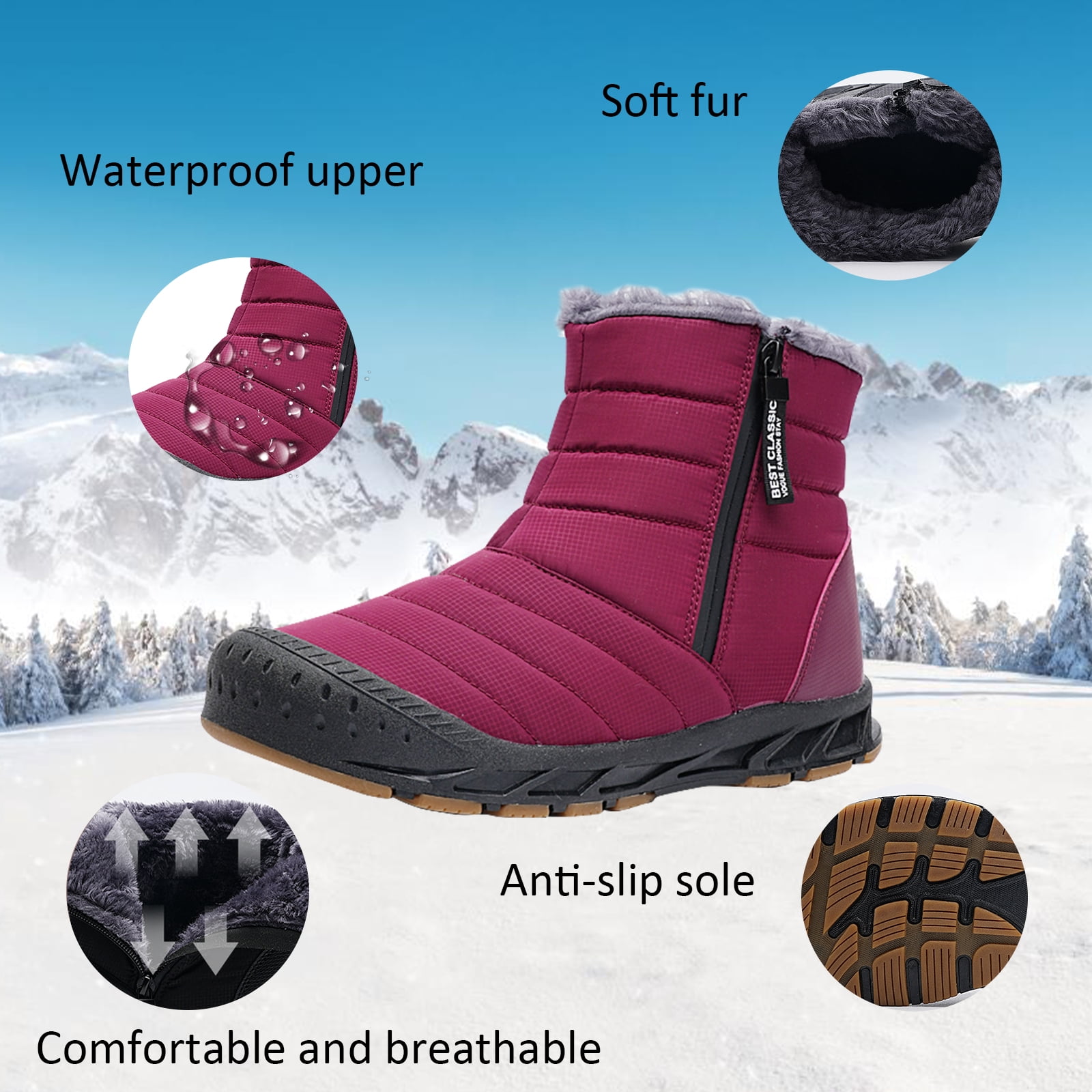 Cyiecw Snow Boots for Men Women Waterproof Lightweight Trekking Boots Anti-slip Winter Boot Outdoor Comfortable Warm Fur Lined Hiking Shoes