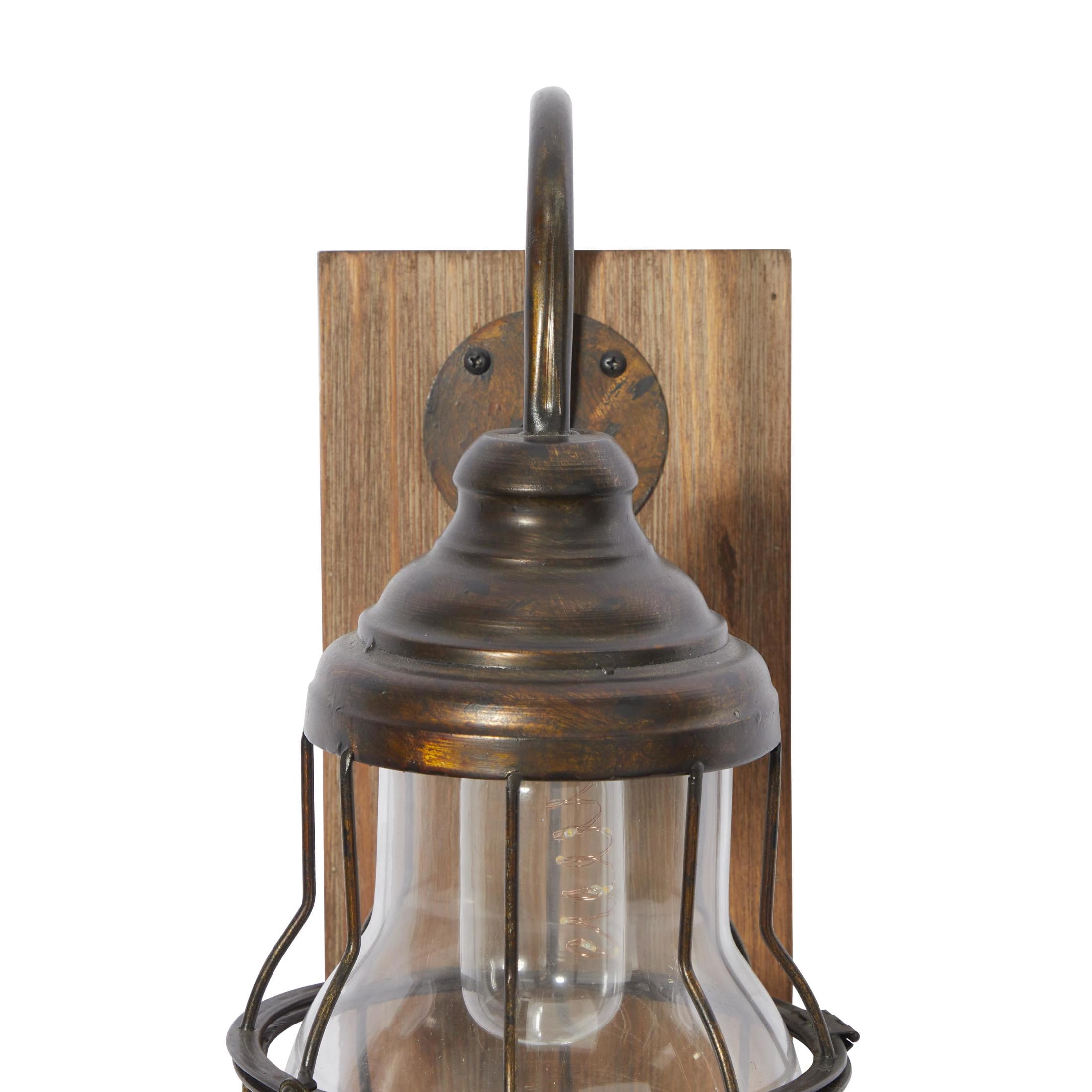 DecMode 17" Battery Operated Brown Accent Lamp with Clear Glass Shade