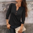 thumbnail image 6 of Womens Tunic Tops Dressy Casual Long Sleeve Henley V Neck Shirts for Women Button Up Blouse Black XL, 6 of 9