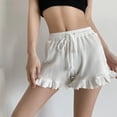 thumbnail image 2 of Bixock Womens Pajama Shorts Pj Pants Sleep Shorts Solid Color Ruffle Knit High Waist Drawstring Shorts Thin Sleepwear, 2 of 6