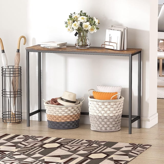 Lifewit Mesa Auxiliar Consola Estrecha con Estructura Metálica para Salón Entrada Mesa Recibidor Mesita Larga para Pasillo Despacho Mesa Decorativa para Dormitorio Fácil Montaje Marrón Rústico
