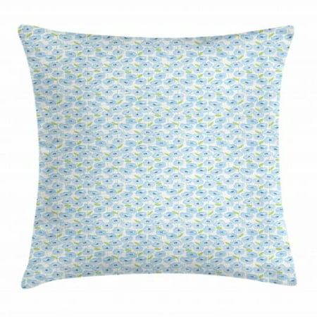 Watercolor Flowers Throw Pillow Cushion Cover, Opium Poppy Field Botanical Essence Spring Vibe Feminine, Decorative Square Accent Pillow Case, 16 X 16 Inches, Baby Blue and Pale Green, by