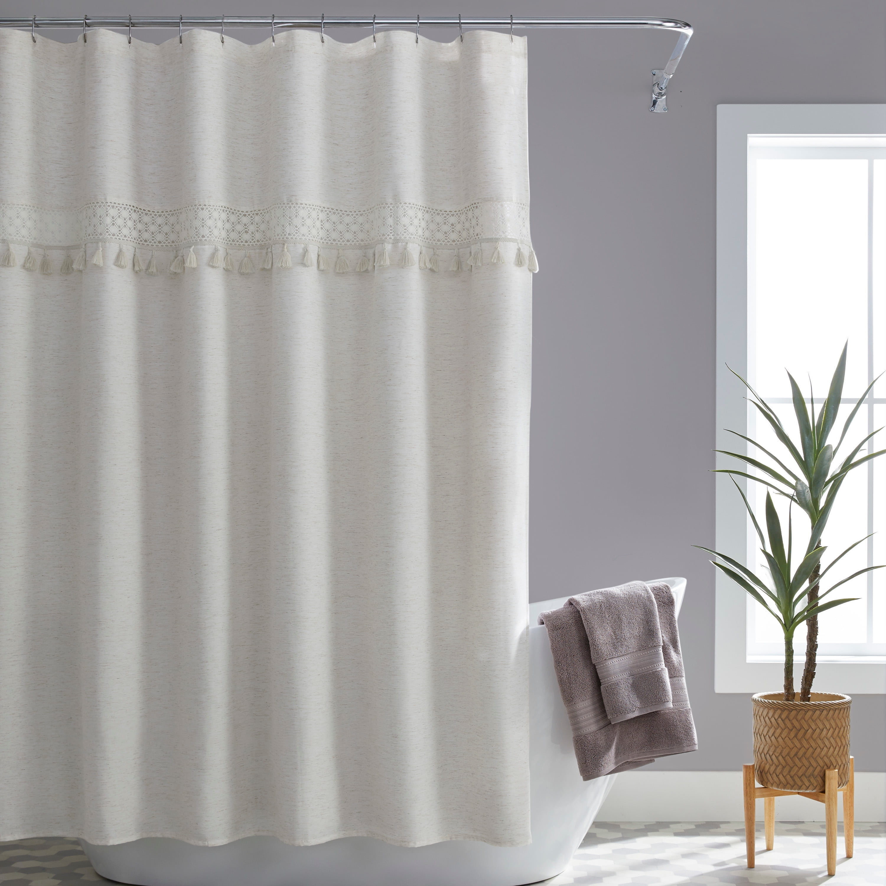 Better Homes & Gardens Crochet Bathroom Polyester, Linen Shower Curtain , Beige , 72"x72"