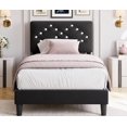 thumbnail image 3 of Twin Size Bed Frame with Headboard, Upholstered Platform Bed Frames with Crystal Diamond Tufted, Easy Assembly, Wooden Slats Support, No Box Spring Needed, Black, 3 of 6