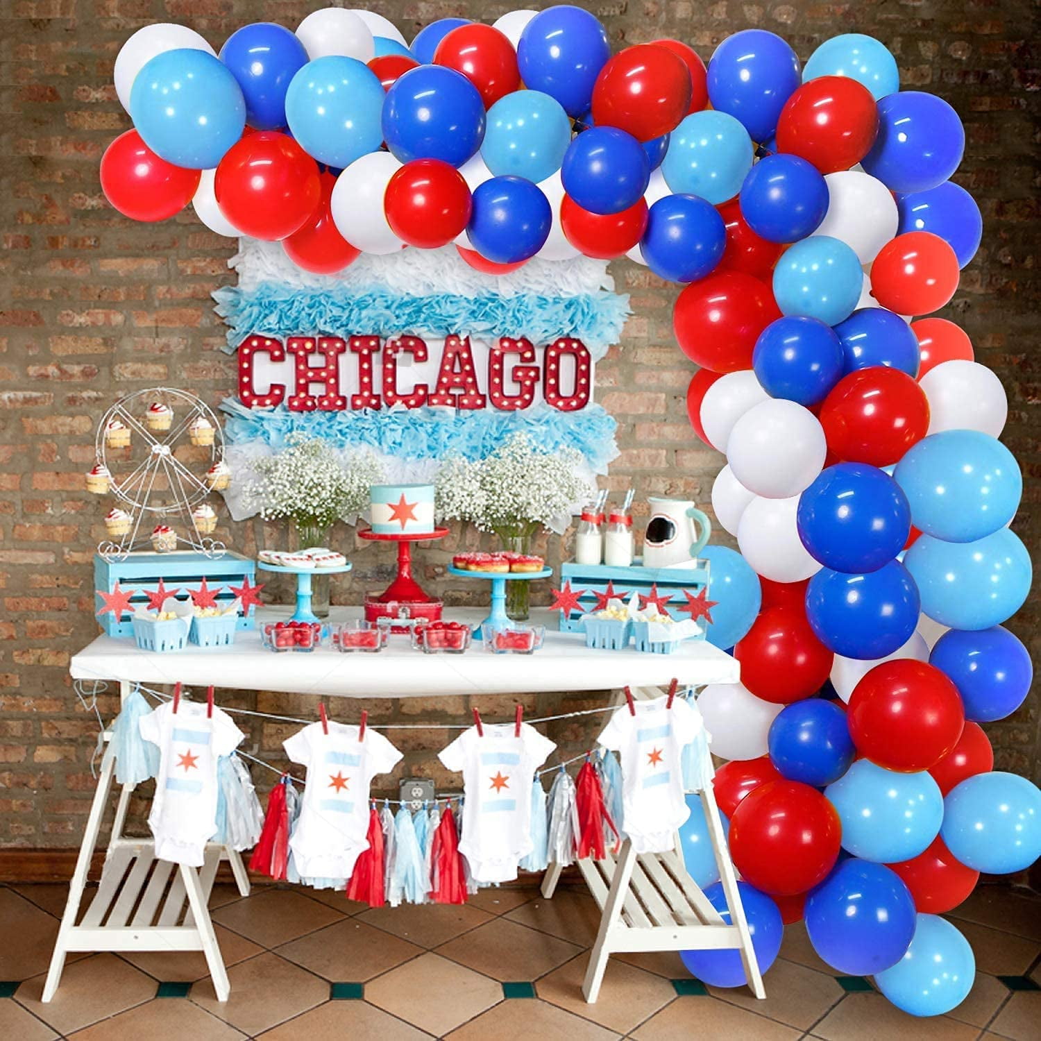 100PCS Red White Blue Balloon Garland Kit for Boys Men Royal Navy Blue