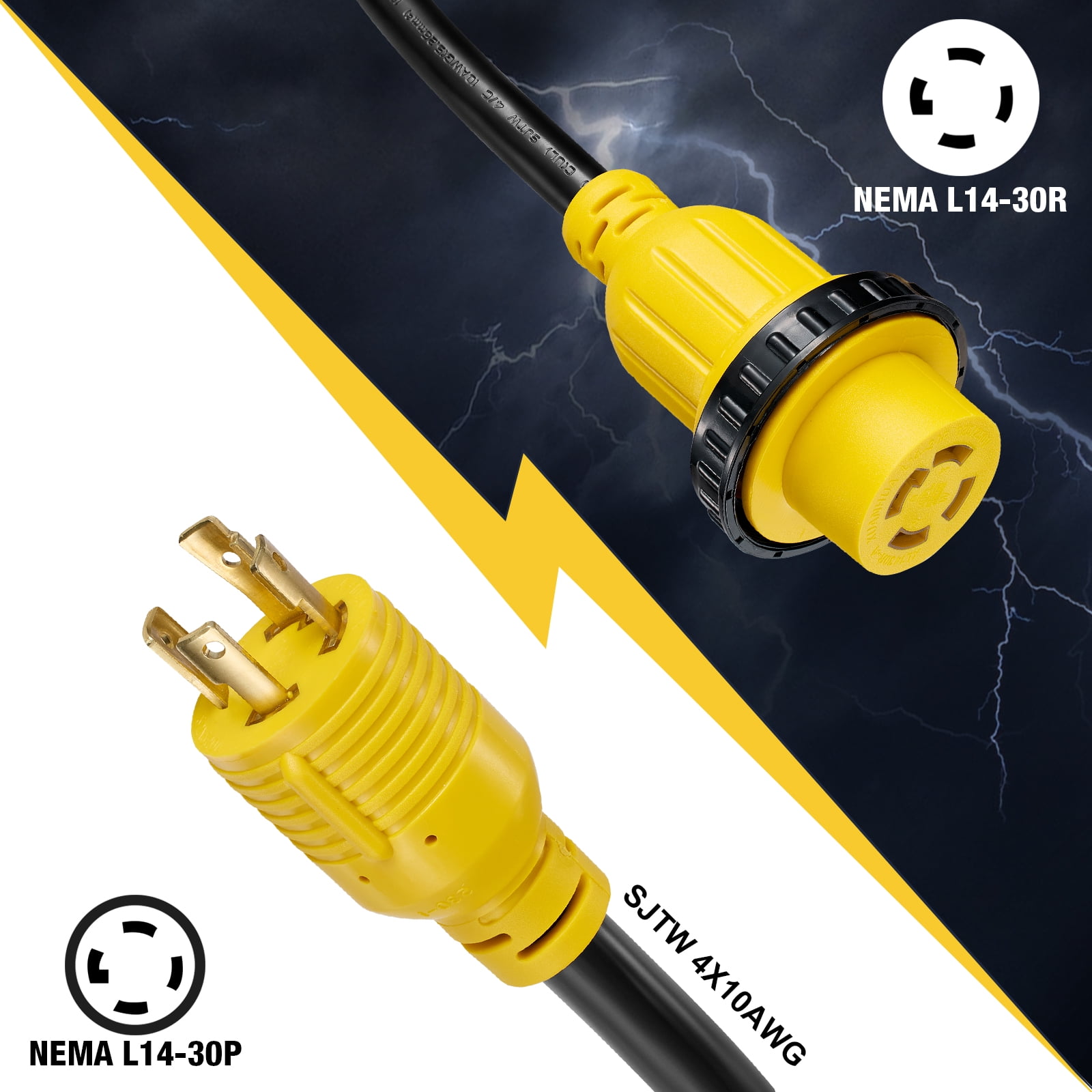 Filluck 30 Amp 50FT Generator Extension Cord with Inlet Box - NEMA L14-30P to L14-30R Twist Lock Connector, 125V/250V RV Power Cord for Camper, House Generator & Emergency Electricity Supply