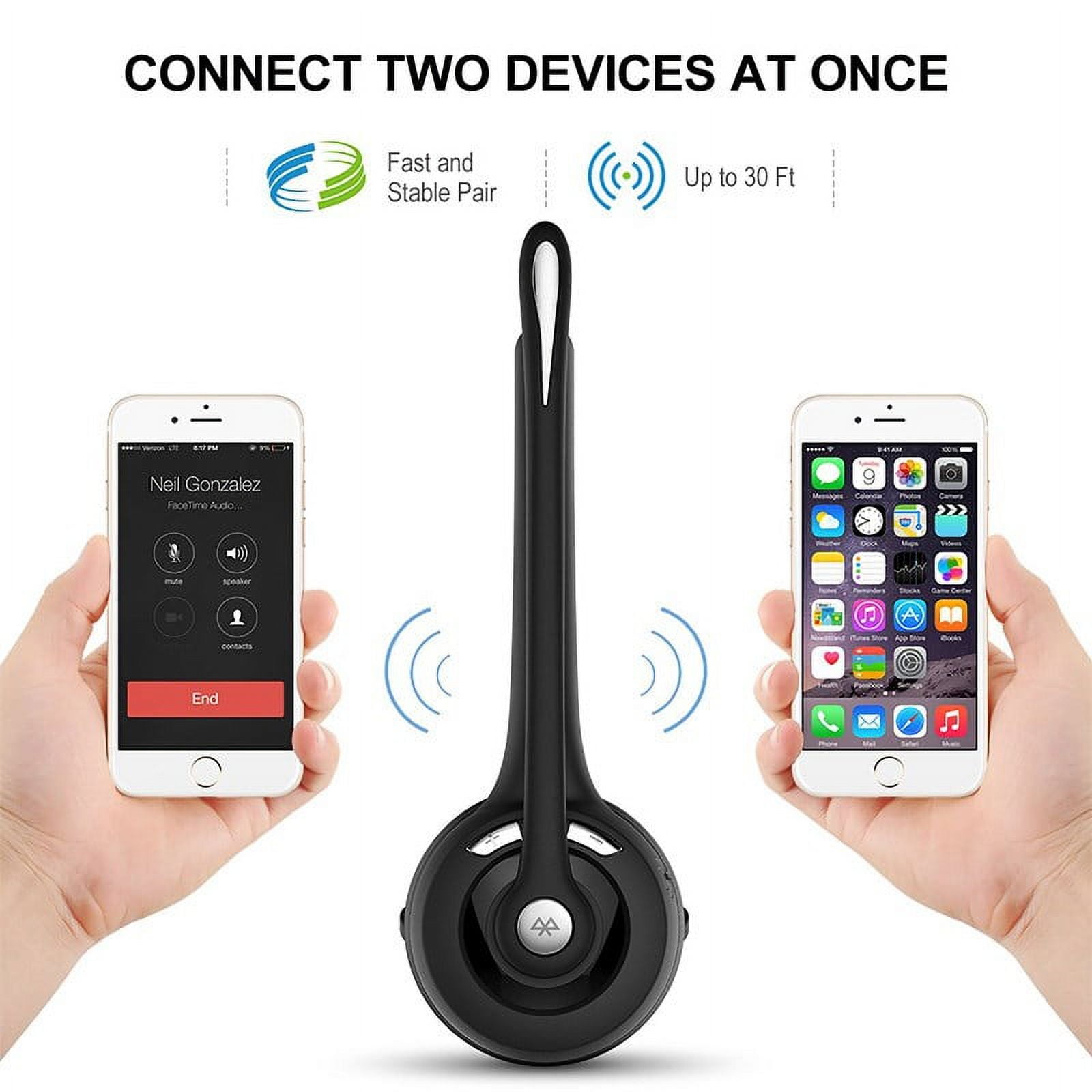 Mpow Professional Head-mounted Headphones Trucker Bluetooth Headset with Noise Cancelling Microphone for Skype Office