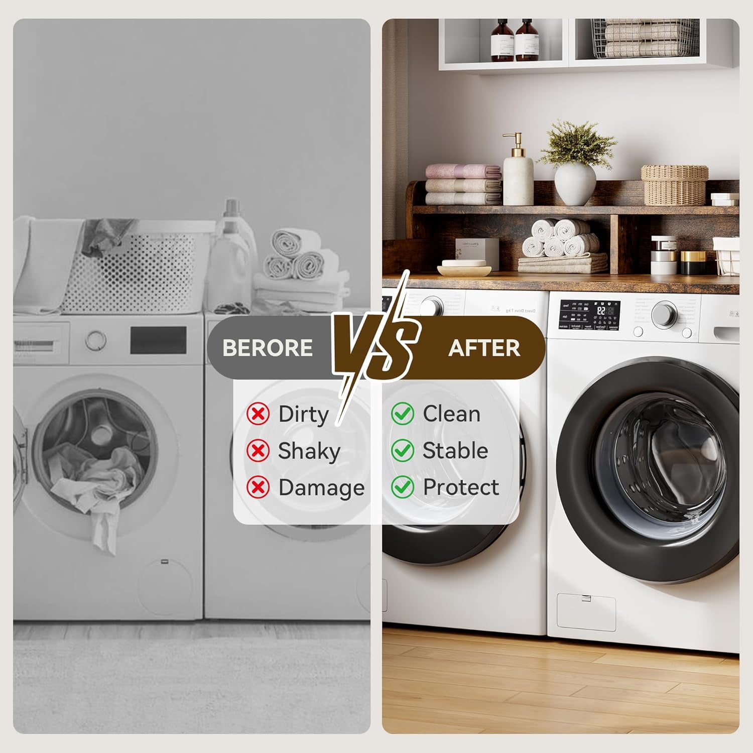 2-Tier Washer Dryer Countertop with Shelf, Laundry Topper with Edge and Non-Slip Pad for Washer Dryer Laundry Hamper Counter Storage Organization 54"X27.5"，Retro