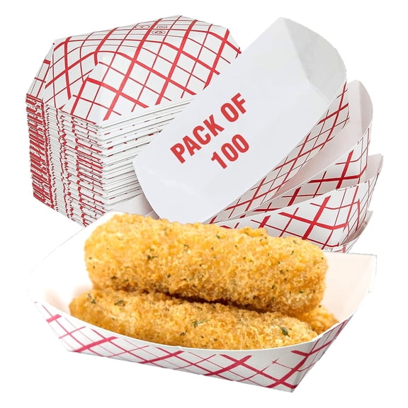 Concession Essentials 2lb Disposable Red and White Plaid Food Trays, Large, Pack of 100ct