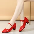 thumbnail image 5 of Miluxas Womens Latin Ballroom Dance Shoes Pointed-Toe Ankle Strap Soft Sole Dancing Heels Mary Jane Shoe Red 8.5(41), 5 of 9