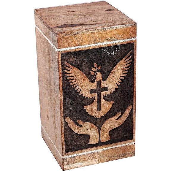 Praying Hand Wooden Urns for Human Ashes Adult Large - Tree of Life Cremation Urn for Ashes -Burial Urn for Columbarium - Funeral Urn Box (250 LB - Hardwood, Dove-3)