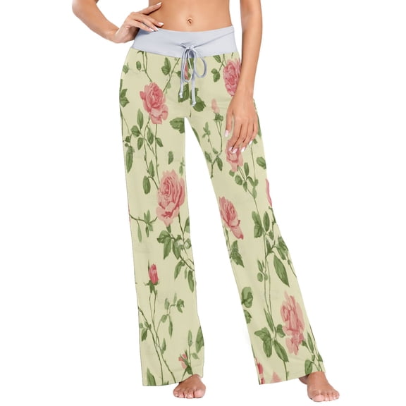 X-Small Women's Comfy Casual Pajama Pants Stretch Fabric Suitable for Yoga Pants Hippie Pants,The Best Holiday Gifts for Women Pink Rose Pattern