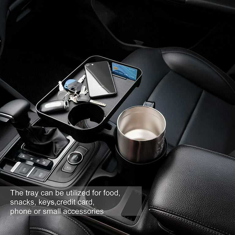 Seven Sparta Car Cup Holder Expander Insert with Food Tray Adjustable Base Dining in Car, Size: One size, Black