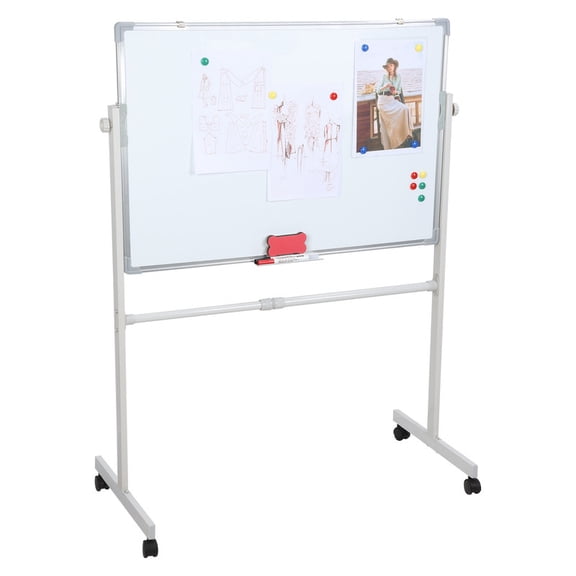 Double-Sided Magnetic Mobile Whiteboard,35.43 x 23.62 Inches,Includes 5 Markers, 12 Magnetic Pins, and An Eraser