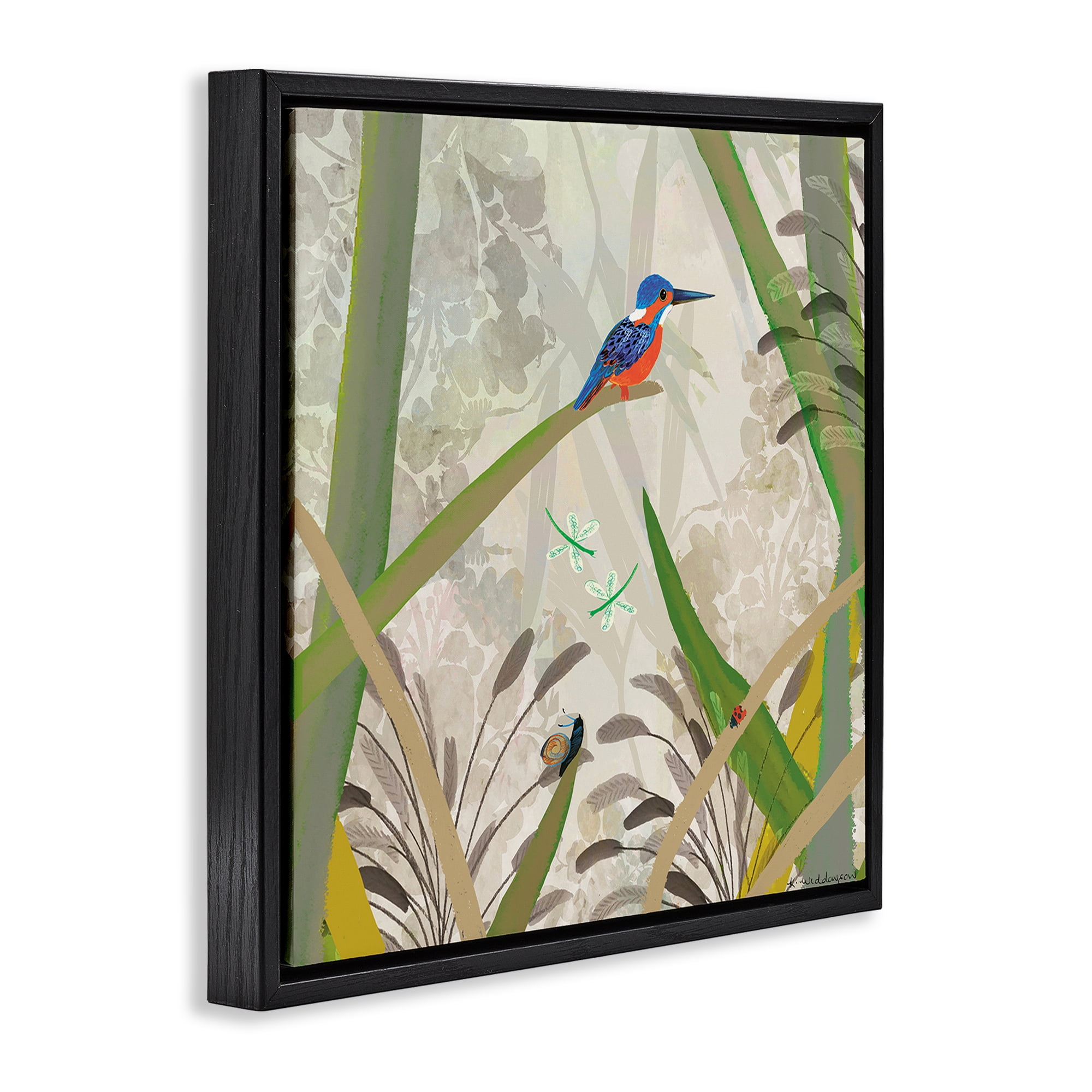 Stupell Industries Kingfisher Among Branches Black Framed Floater Canvas Wall Art, design by Kay Widdowson