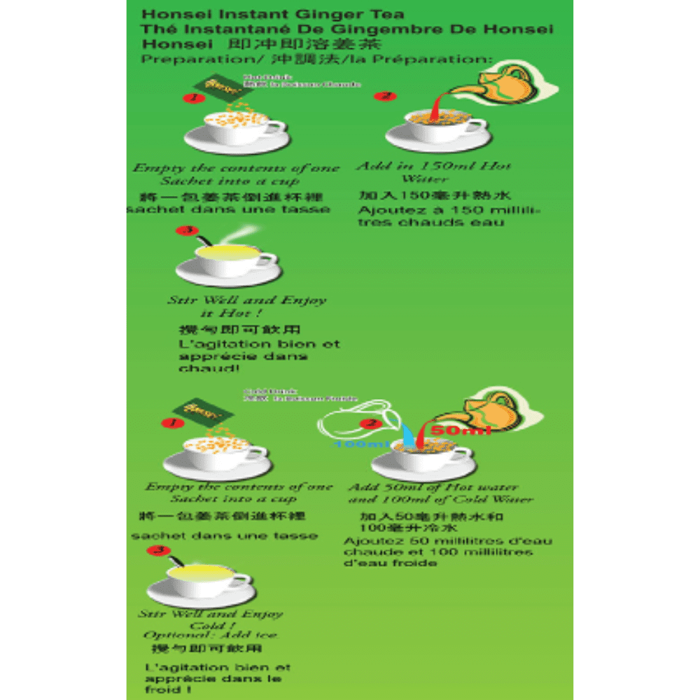 Honsei Instant Ginger Honey Mint Tea, 15g/0.52 oz.20 Sachets Each Box - 3 PACK