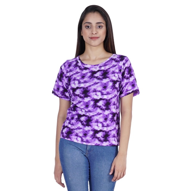 Moomaya Hauts Imprimés Tie Dye pour Femmes T-shirts Décontractés à Manches Mi-Longues Col Rond