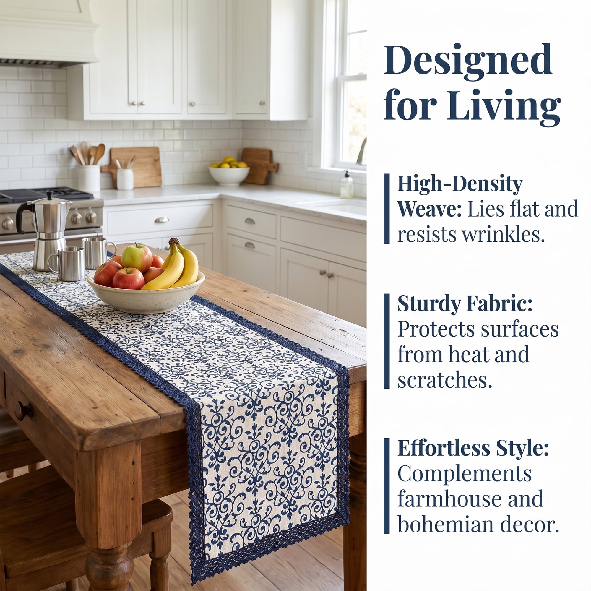 Unique Bargains Birthday Decorations Washable Cotton Kitchen Runner Blue 11.8x78.7in