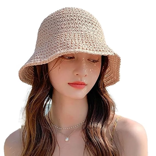 Sombrero de paja para mujer, sombrero de pescador tejido, sombrero de playa, gorra plegable, gorras de verano, sombrero de pescador para mujer