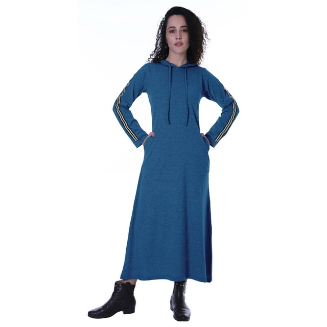 Moomaya Robe Maxi à Capuche à Manches Longues pour Femmes avec Poches, Décontractée, Longues Robes