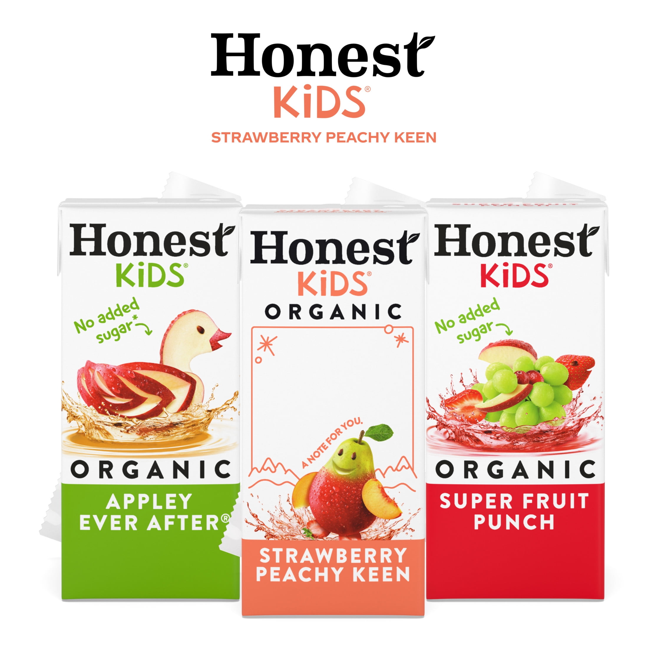 (3 pack) Honest Kids Strawberry Peachy Keen Organic Juice Drink Cartons, 6 fl oz, 8 Pack