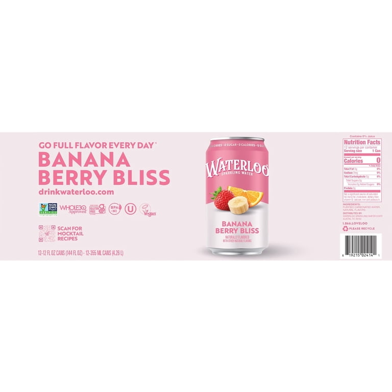 Waterloo Banana Berry Bliss Sparkling Water, 12 fl oz, 12 Pack photo 6