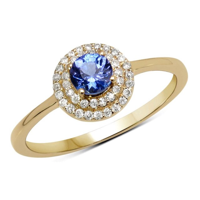 0.37 Carat Genuine Tanzanite and White Diamond 14K Yellow Gold Ring QJ Model