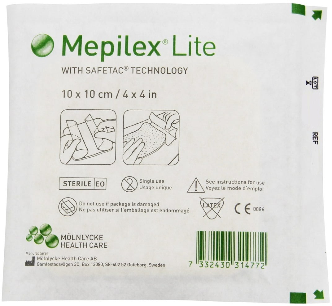 Mepilex Lite Thin Foam Dressings, 4 x 4 Inch, Sterile - Case of 50