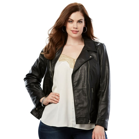 Roaman's Women's Plus Size Moto Leather Jacket
