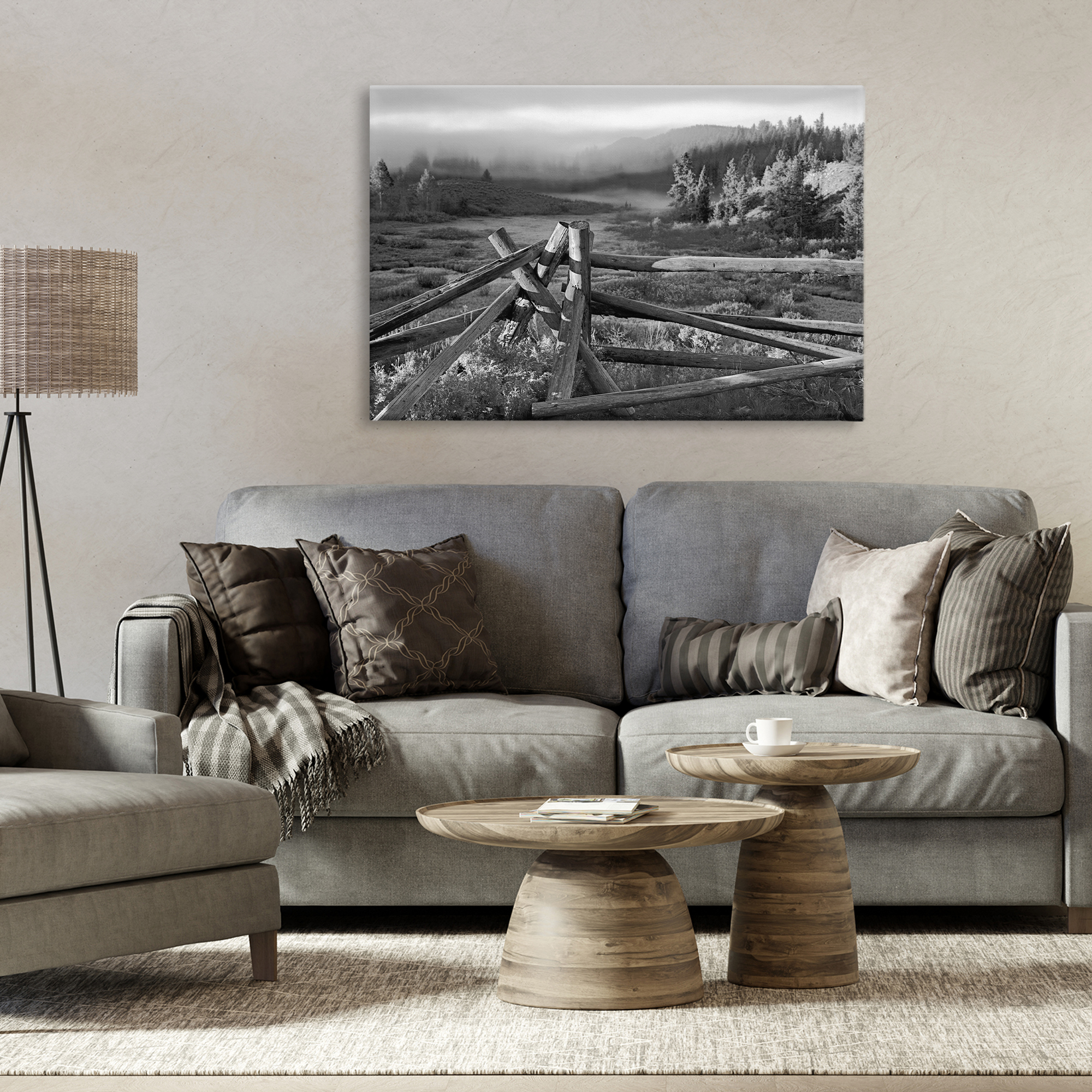 Grand Tetons Fence Beyond Canvas Wall Art, design by MJ Photography