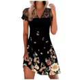 thumbnail image 2 of ICHUANYI Clearance Fashion Women Casual Sexy V-Neck Printing Dresses Summer Short Sleeve Pullover Lace Dress(Pink, S) ICHUANYI WER2023081006411, 2 of 4