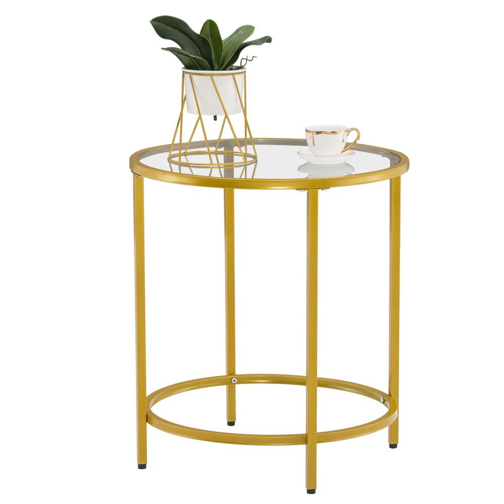 UBesGoo Round Side Table,Tempered Glass End Table with Golden Metal
