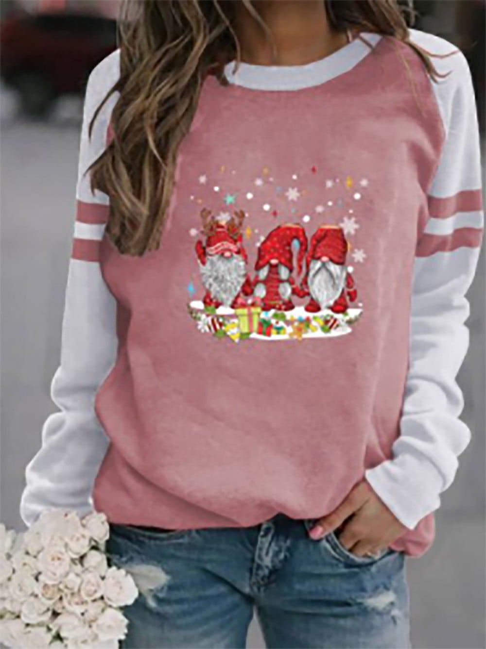 Gnomes Christmas Sweatshirt Women Leopard Plaid Gnome Graphic Shirt Casual Long Sleeve Crewneck Pullover Tops