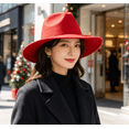 thumbnail image 4 of Wide Fedora Wool Hat for Women Men, Classic Trendy Panama Style Dress Hat, Fashion Party Travel Outdoor Formal Fedora Hat,Red, 4 of 4