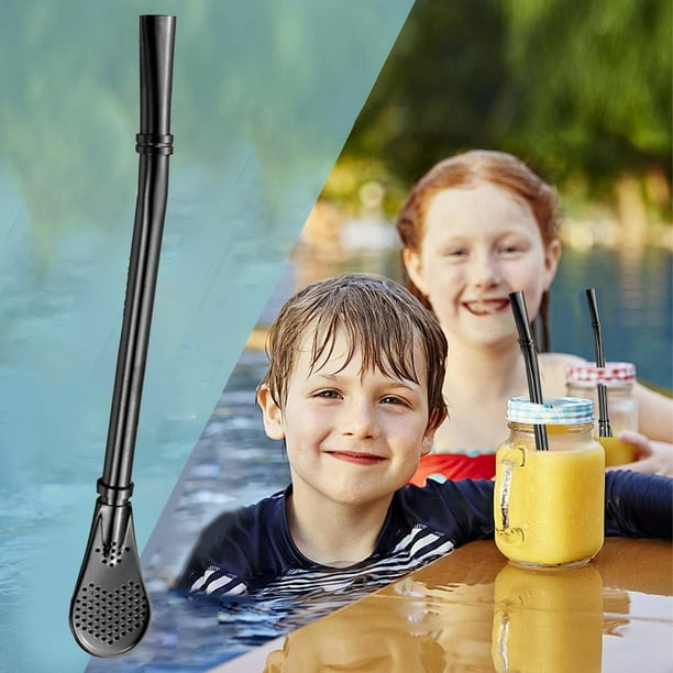 Stainless Steel Straw Spoon | Reusable 304 Metal Drink Stirring Stick for Cocktail Milk Tea Coffee | Multi-Color Options | Ergonomic Rotary Lock Design | 15.7x2.1cm | 1 Piece